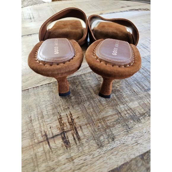 Good American THE STANDOUT Square Toe Mule Sandal Suede Tobacco Size 7 - Picture 6 of 11